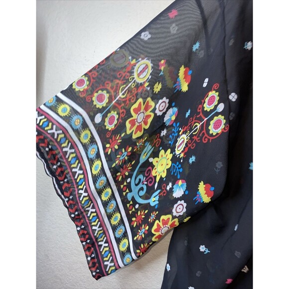 Floral Boho hippie whimsical Kimono Sheer Light Duster Womens Robe OS fairy - Picture 2 of 8